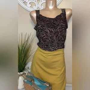 White House black market womens blouse medium top shirt tan black zebra ruffle